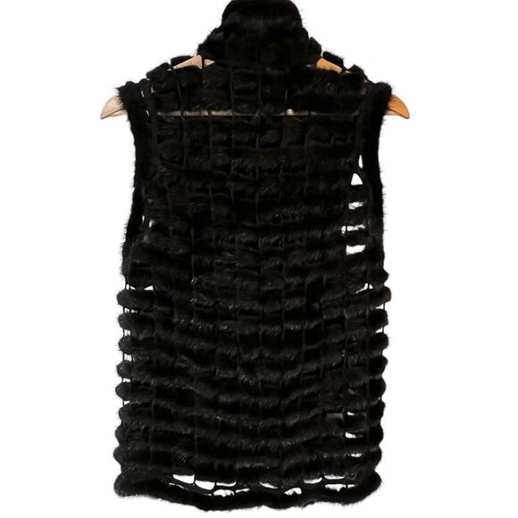 Ranch Mink Fur Vest with Crochet Black Genuine Mink Cozy Soft Statement Piece - Picture 7 of 13